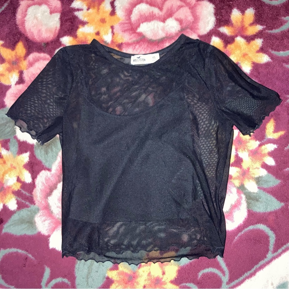Hollister Black Sheer Short Sleeve Top